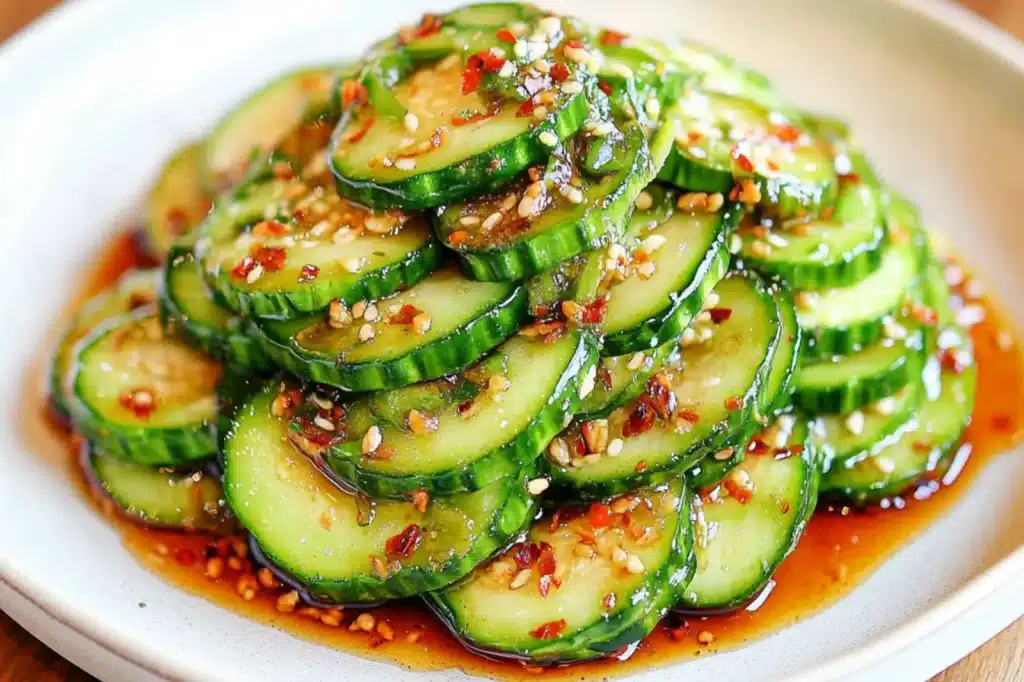 ASIAN CUCUMBER SALAD TIKTOK RECIPE centered hero view, clean and uncluttered
