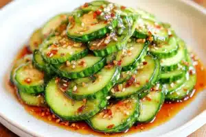 ASIAN CUCUMBER SALAD TIKTOK RECIPE centered hero view, clean and uncluttered