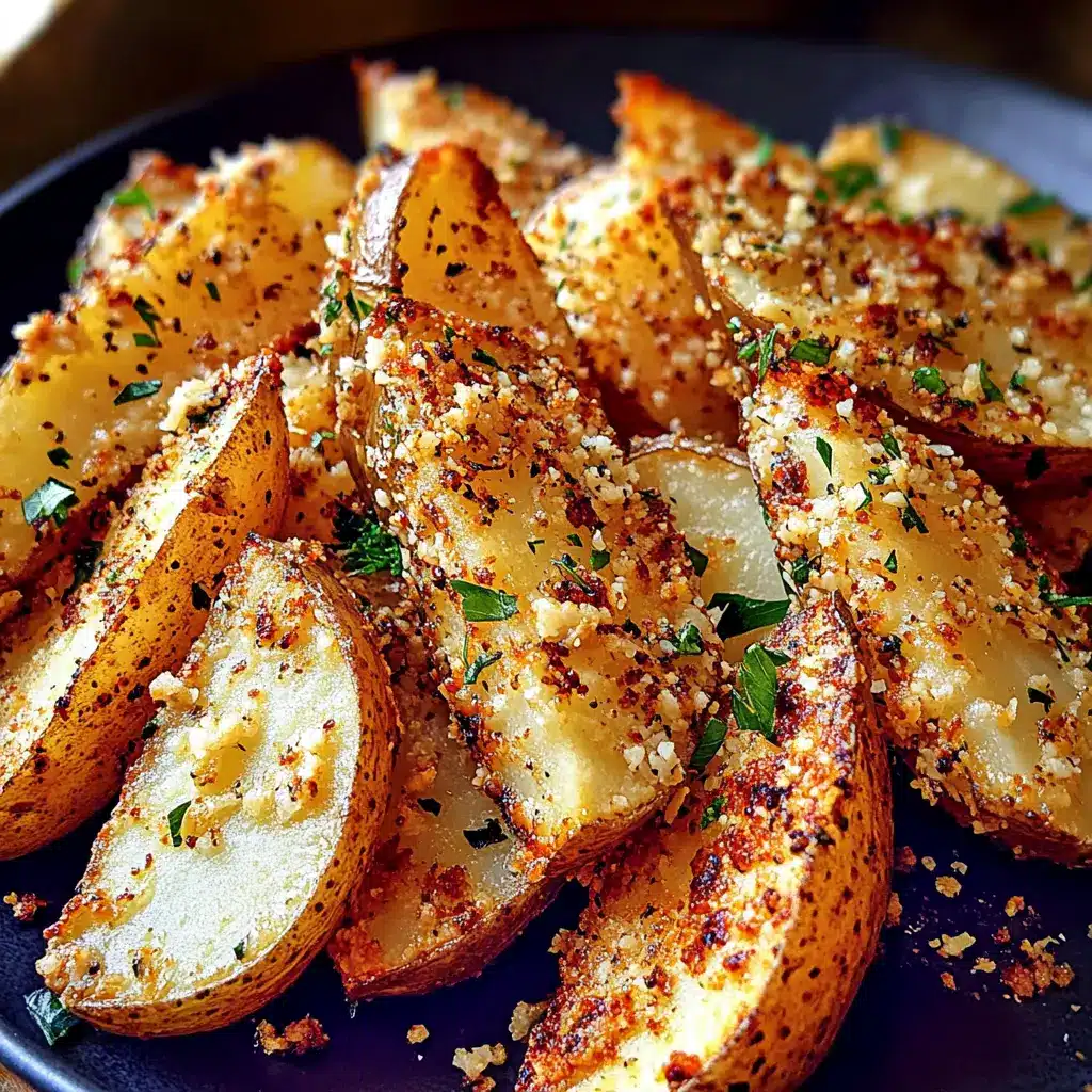 BAKED GARLIC PARMESAN POTATO WEDGES centered hero view, clean and uncluttered
