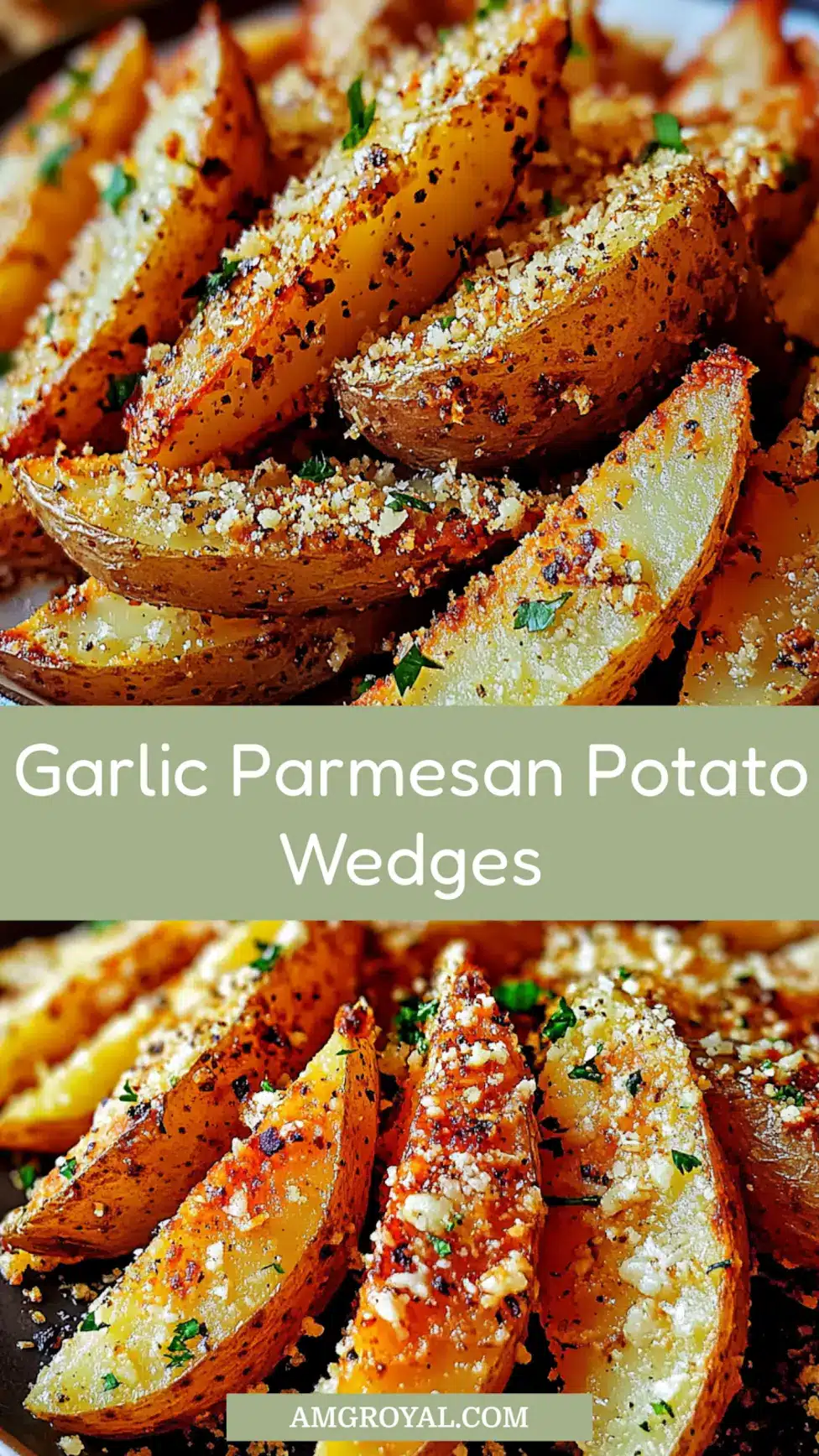 BAKED GARLIC PARMESAN POTATO WEDGES centered hero view, clean and uncluttered
