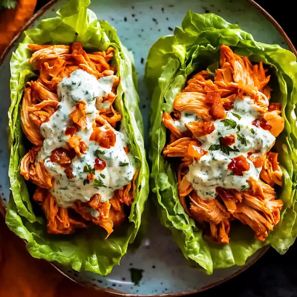 Buffalo Chicken Lettuce Wraps Easy Fresh Weeknight Dinner 6 Buffalo chicken lettuce wraps centered hero view, clean and uncluttered