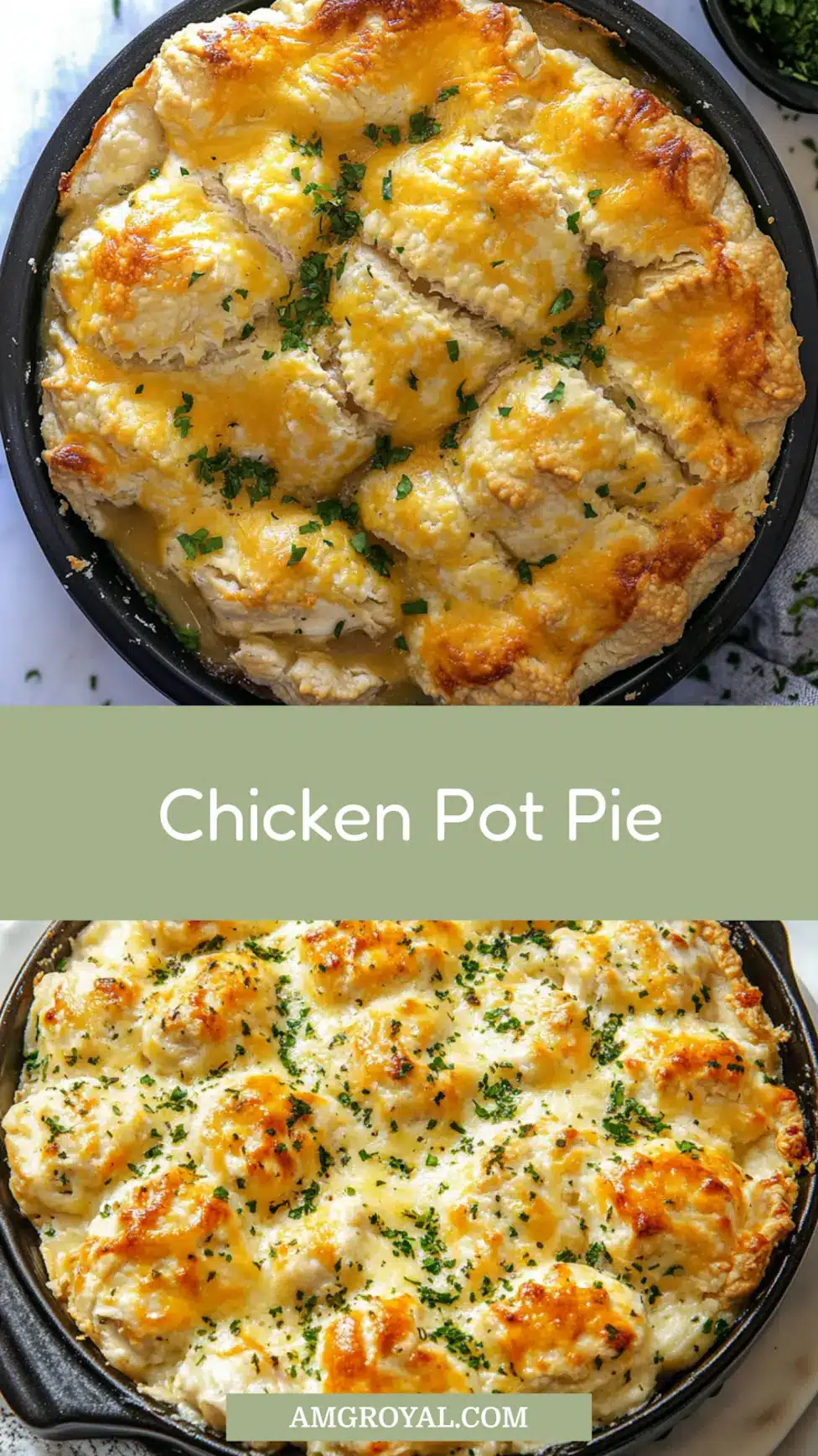 Cheddar Bay Biscuit Chicken Pot Pie with golden biscuits and savory filling, styled for Pinterest