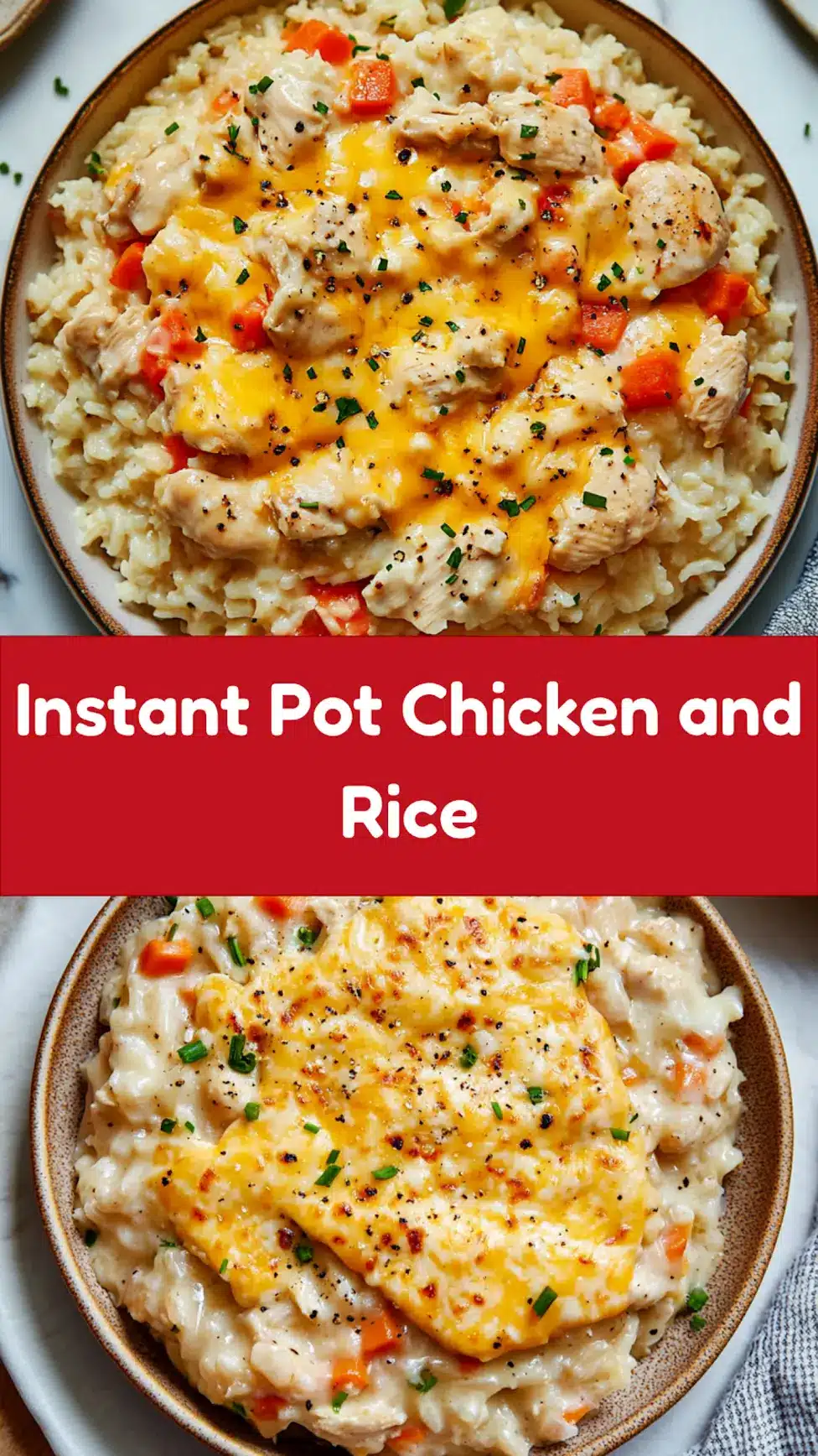 Cheesy Instant Pot Chicken and Rice Easy Weeknight Dinner 7 CHEESY INSTANT POT CHICKEN AND RICE centered hero view, clean and uncluttered_pin