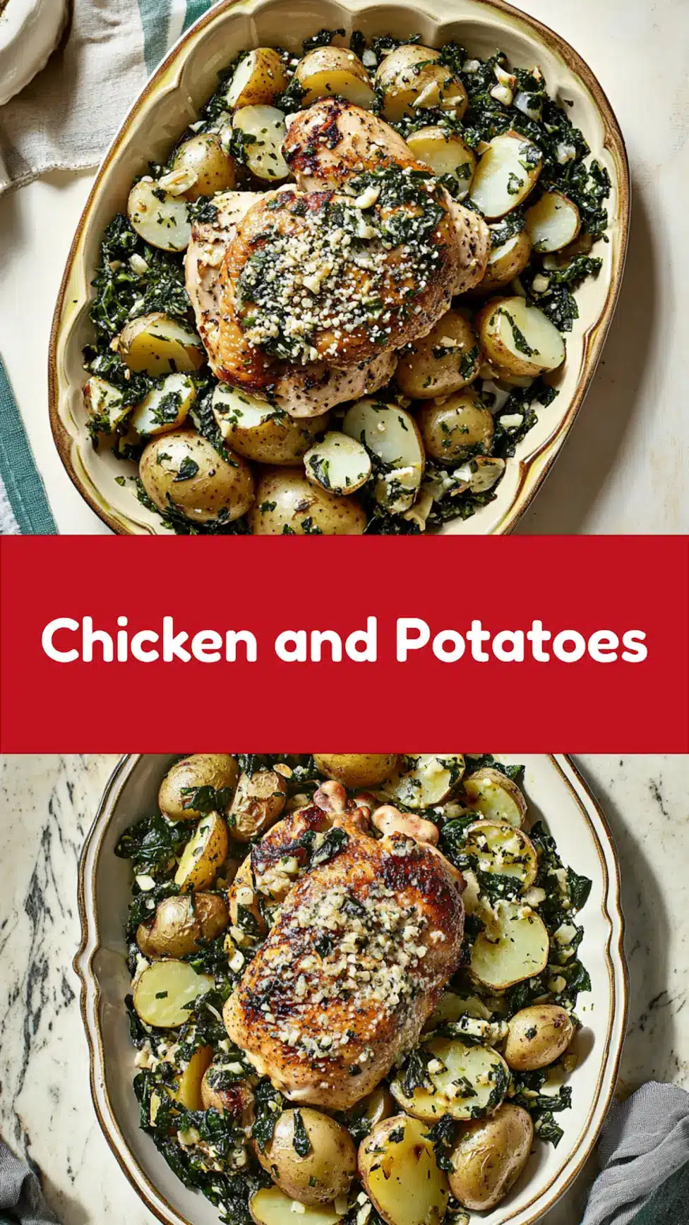Chicken and Potatoes with Garlic Parmesan centered hero view, clean and uncluttered