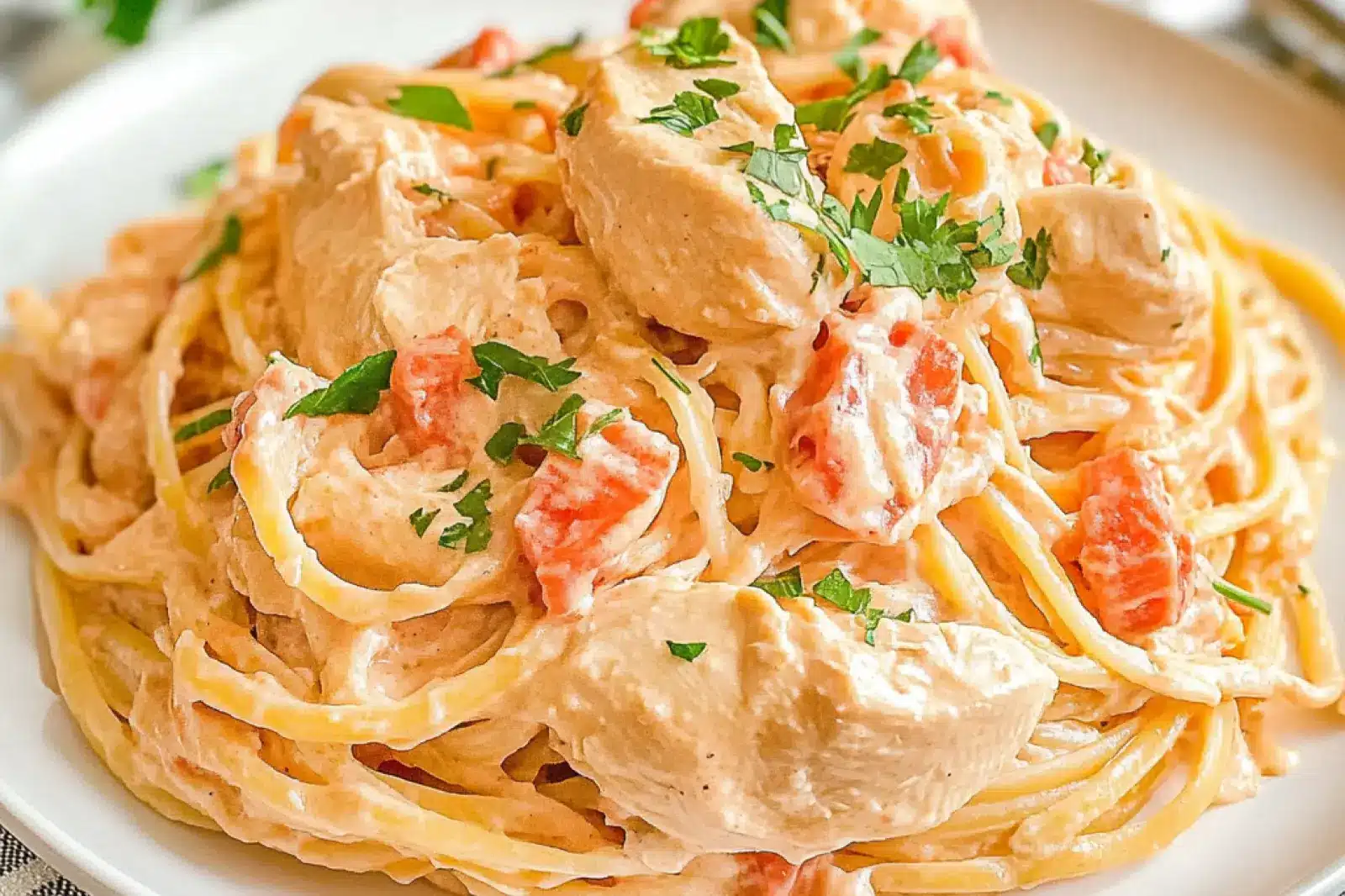 CHICKEN SPAGHETTI centered hero view, clean and uncluttered