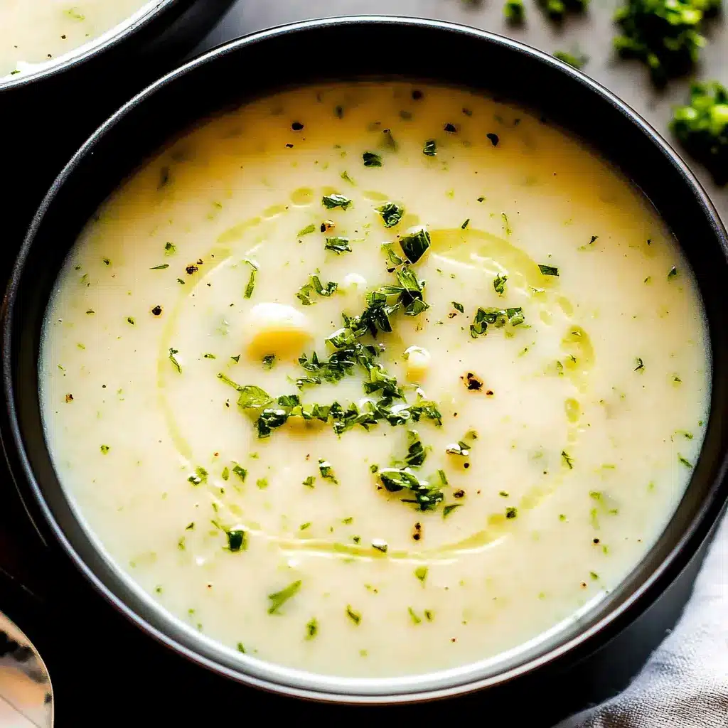 Creamy leek and potato soup in a bowl, smooth and velvety texture