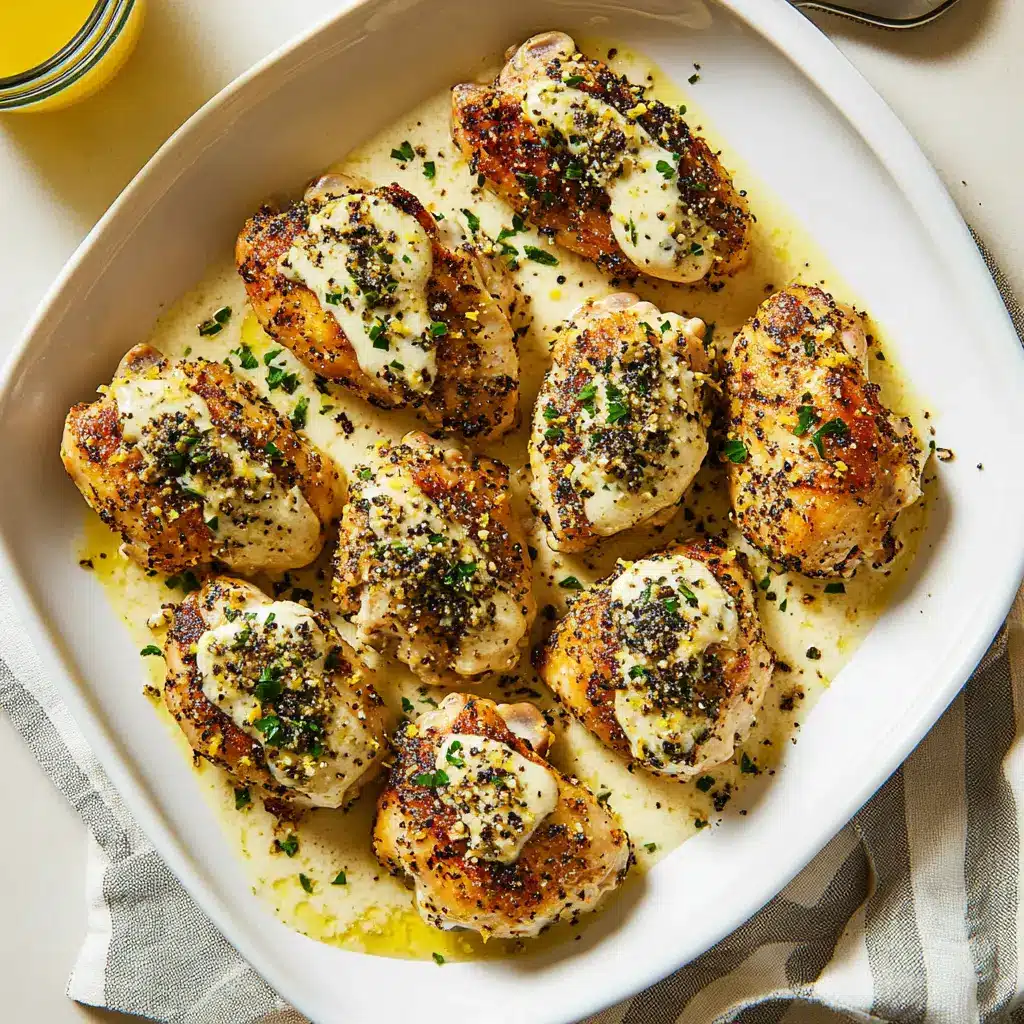 Creamy Lemon Garlic Chicken Thighs Easy Weeknight Dinner 6 CREAMY LEMON GARLIC CHICKEN THIGHS centered hero view, clean and uncluttered