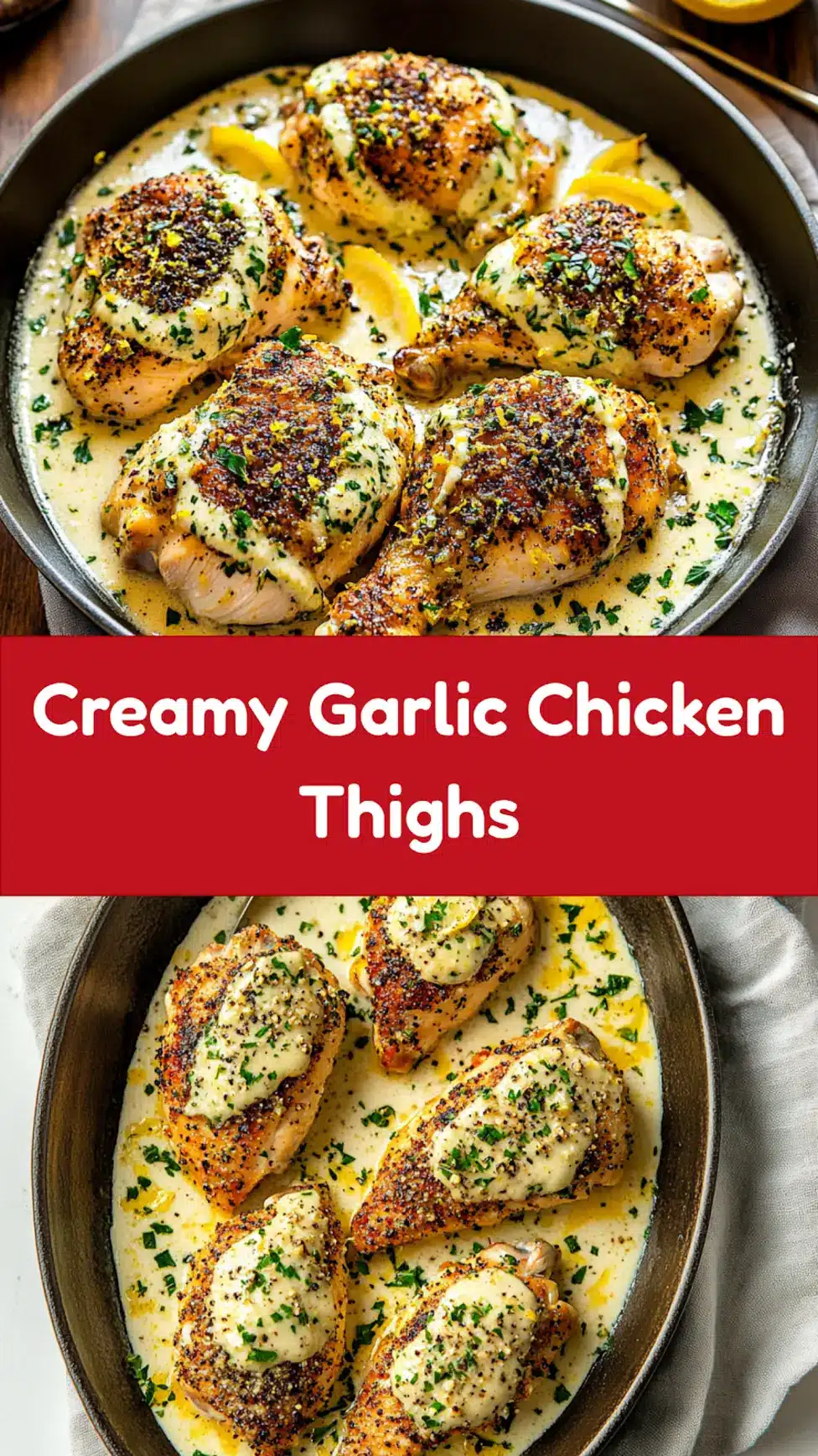 Creamy Lemon Garlic Chicken Thighs Easy Weeknight Dinner 7 CREAMY LEMON GARLIC CHICKEN THIGHS centered hero view, clean and uncluttered