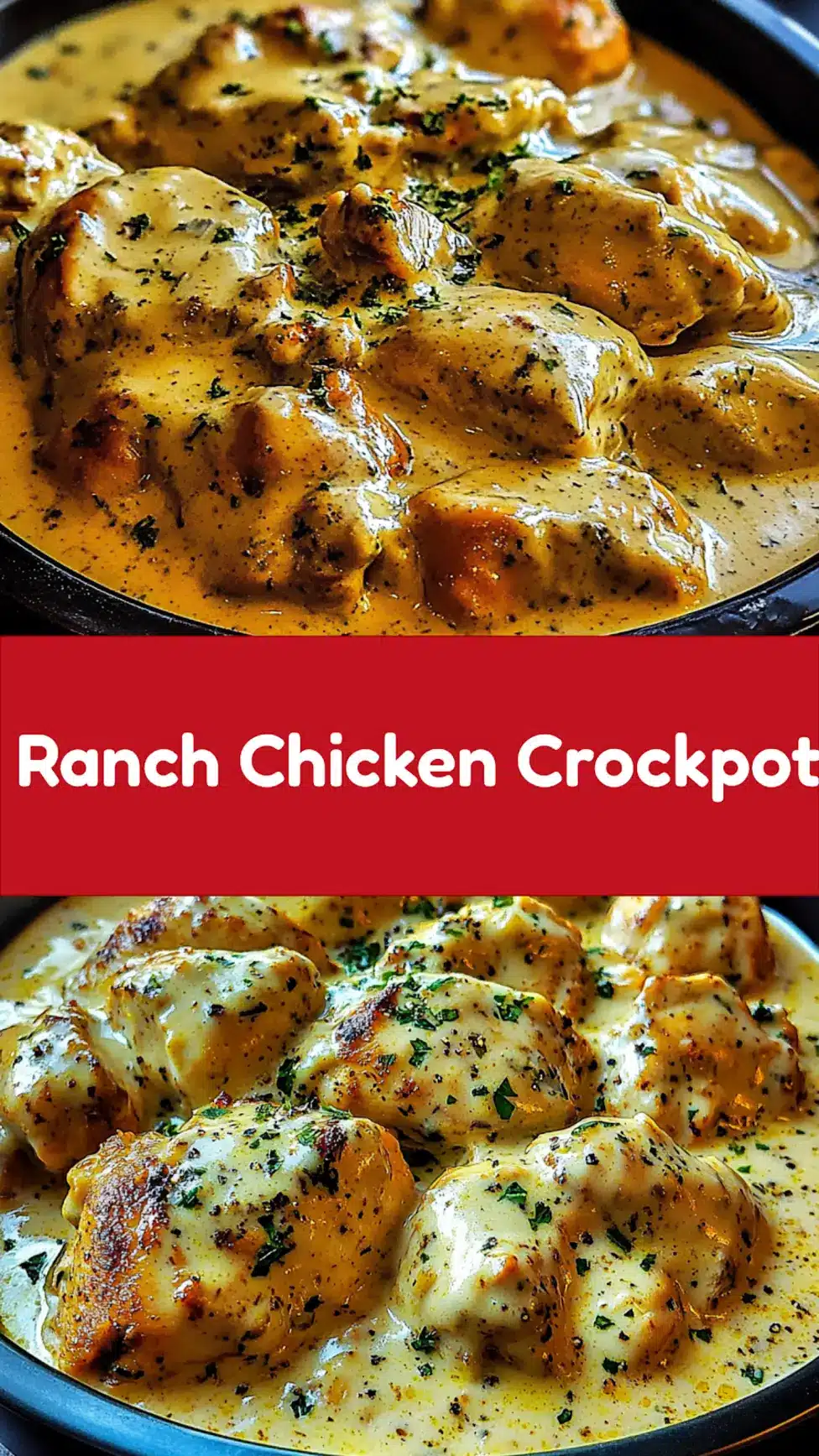 Creamy Ranch Chicken Crockpot Easy Weeknight Dinner 7 CREAMY RANCH CHICKEN CROCKPOT centered hero view, clean and uncluttered_pin