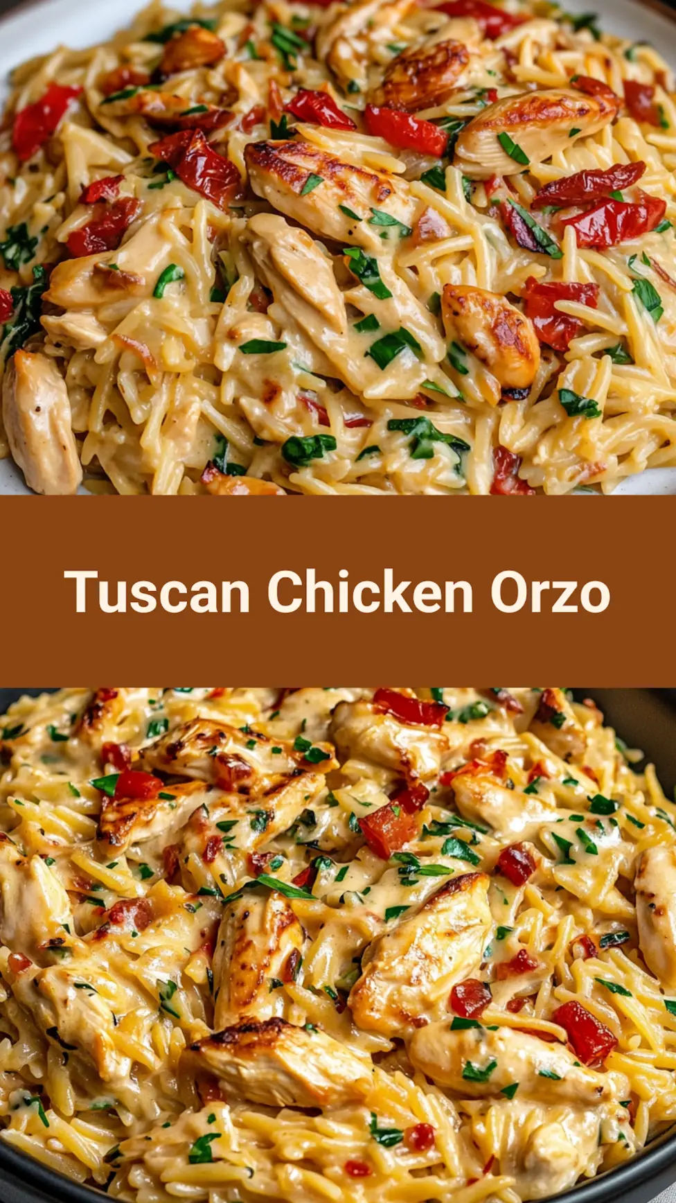 Creamy Tuscan Chicken Orzo Easy Weeknight Dinner 7 Creamy Tuscan Chicken Orzo centered hero view, clean and uncluttered for Pinterest