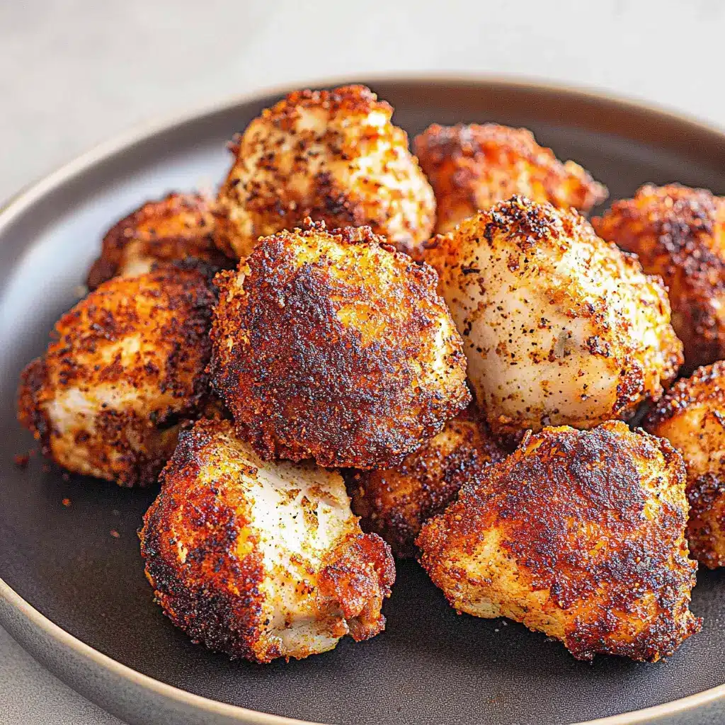 Crispy air fryer chicken thighs with golden brown skin on a white plate