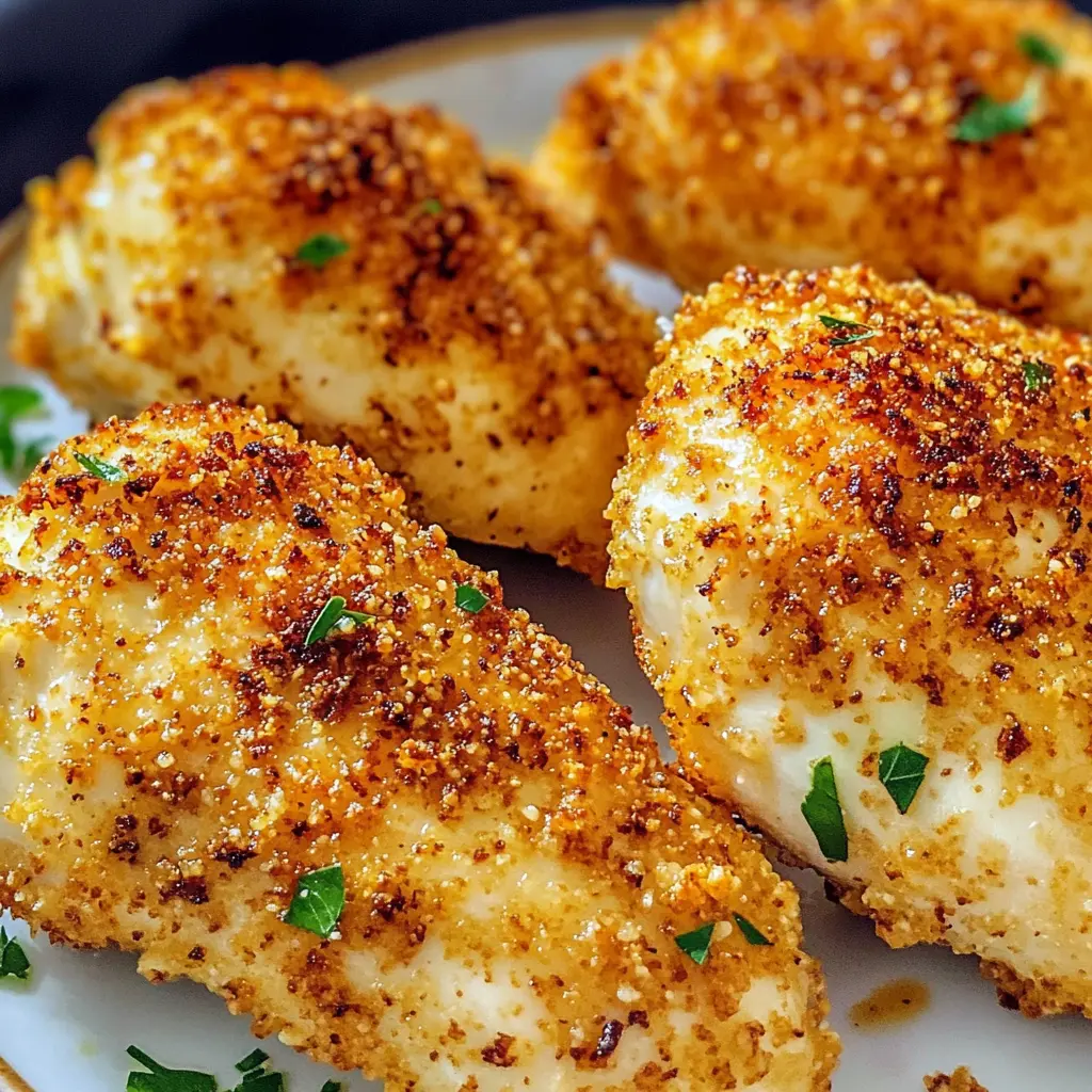 Crispy Air Fryer Parmesan Chicken with golden coating on a white plate