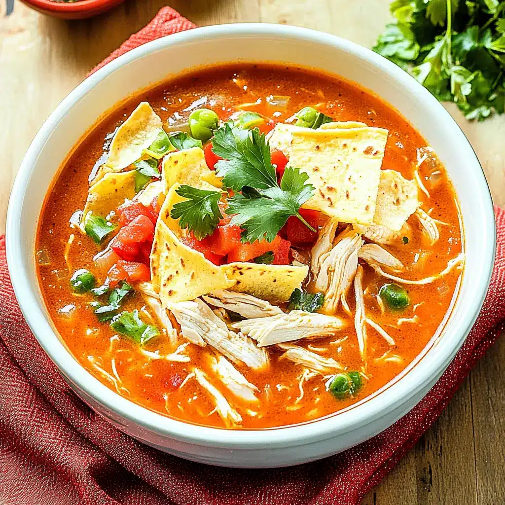 CROCK POT CHICKEN TORTILLA SOUP centered hero view, clean and uncluttered