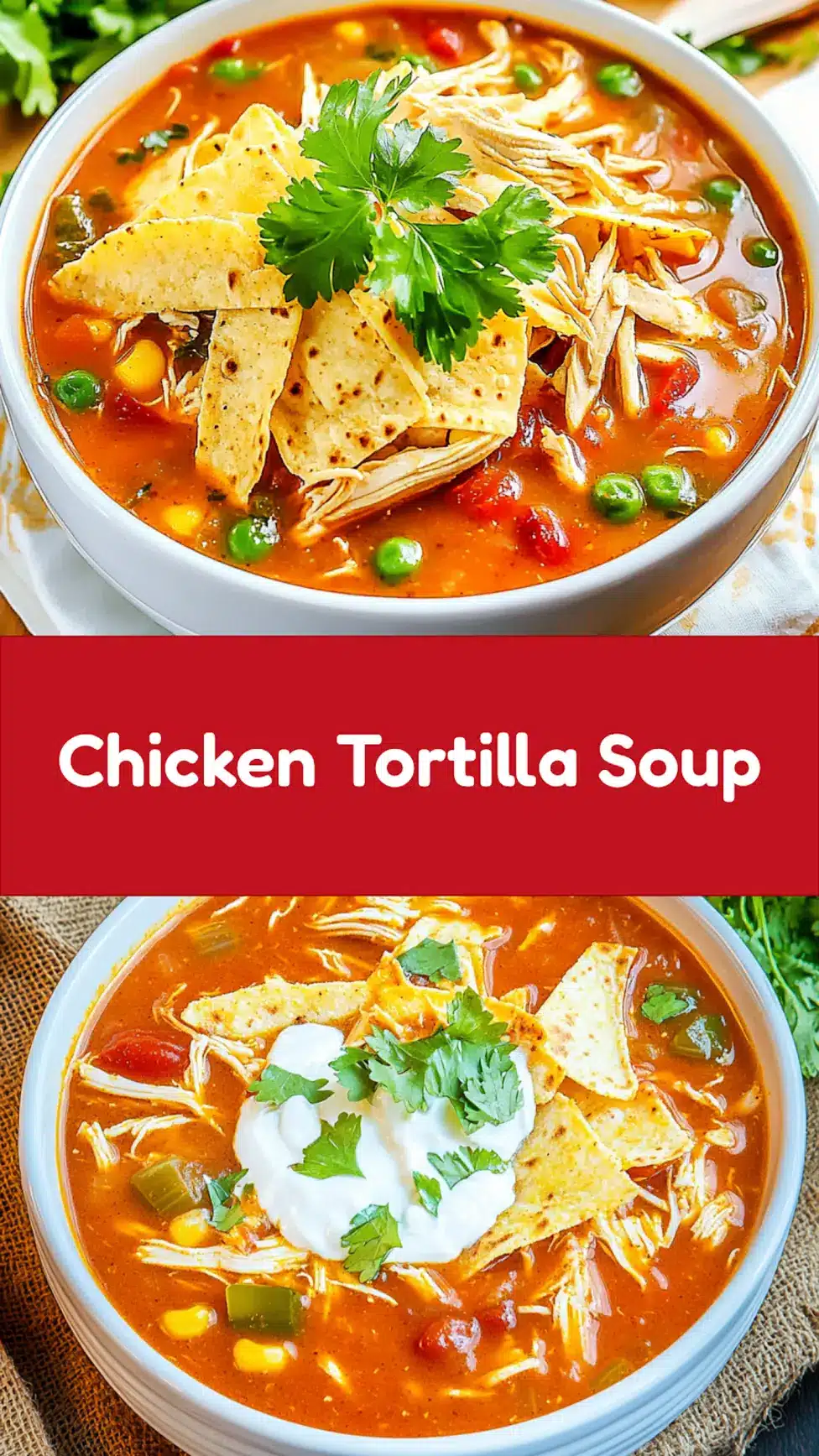 CROCK POT CHICKEN TORTILLA SOUP centered hero view, clean and uncluttered_pin