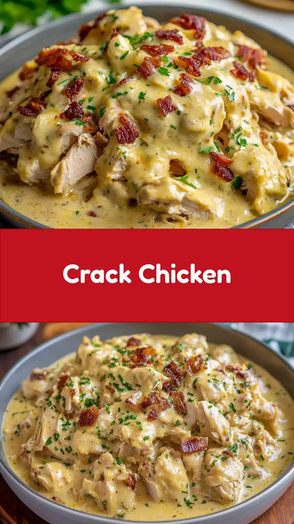 CROCK POT CRACK CHICKEN centered hero view, clean and uncluttered
