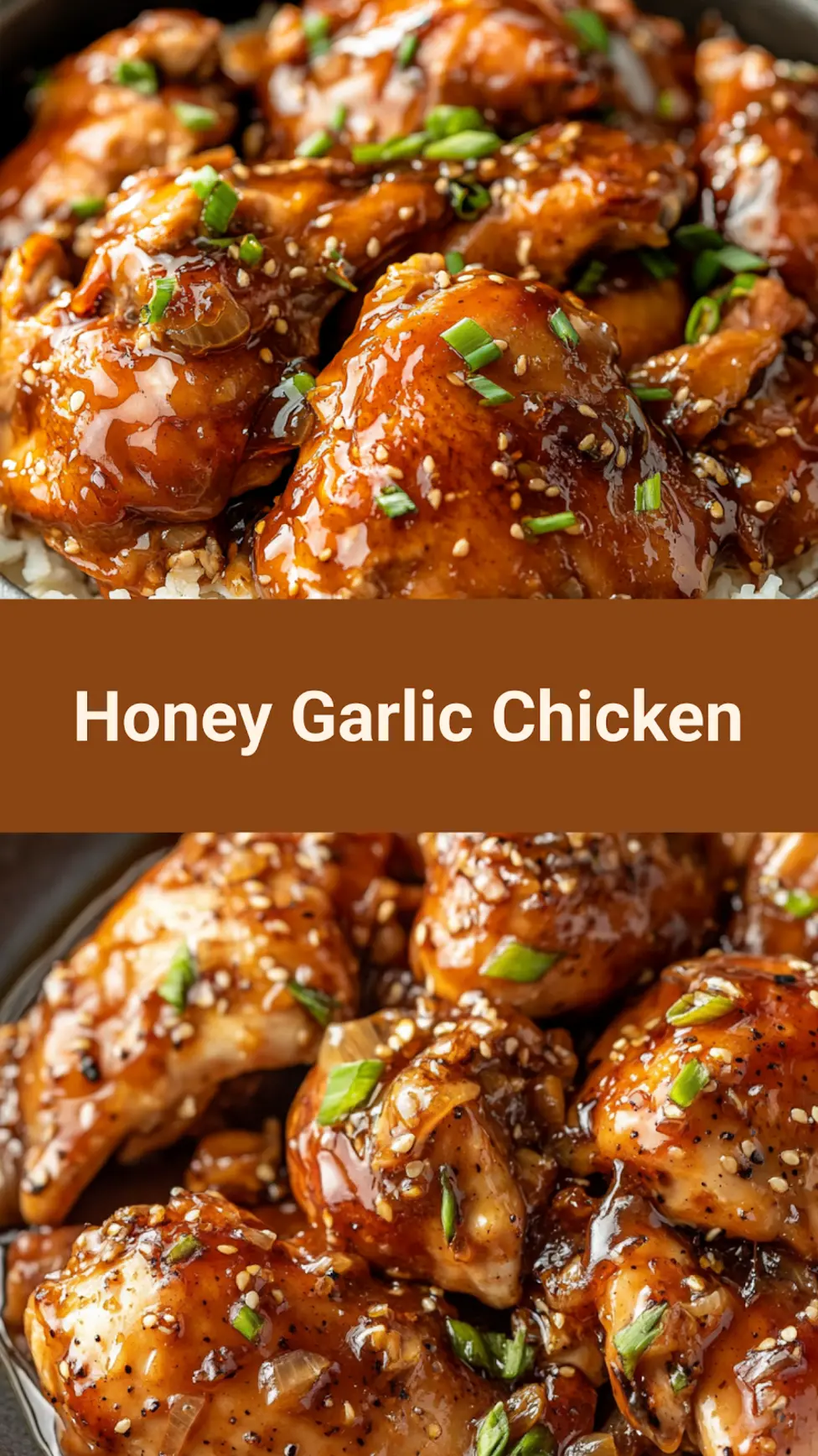 Crock pot honey garlic chicken pin image centered hero view, clean and uncluttered