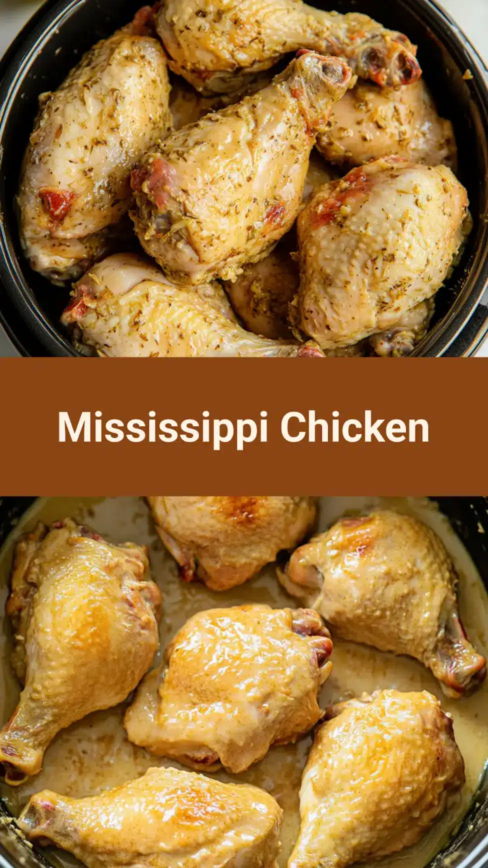 CROCK POT MISSISSIPPI CHICKEN centered hero view, clean and uncluttered_pin
