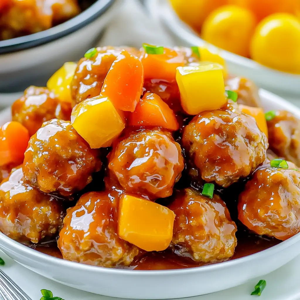 CROCK POT SWEET AND SOUR MEATBALLS centered hero view, clean and uncluttered