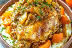 CROCKPOT CHICKEN POT ROAST centered hero view, clean and uncluttered