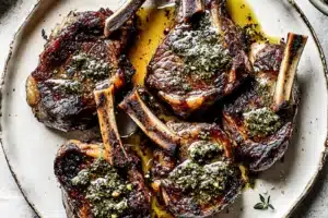 Easter Lamb Chops with Garlic Herb Butter Easy Weeknight Recipe EASTER LAMB CHOPS WITH GARLIC HERB BUTTER centered hero view, clean and uncluttered