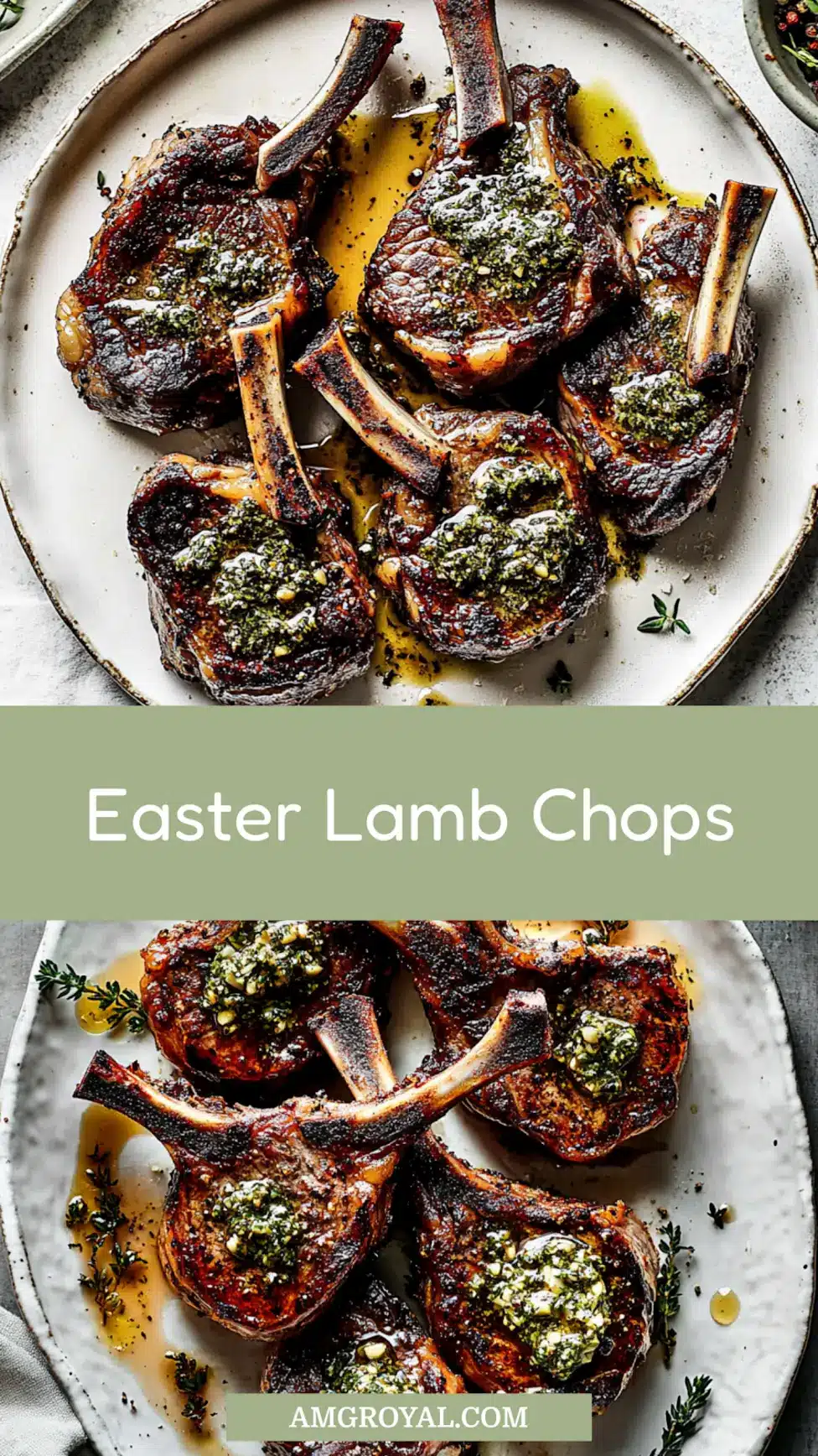 Easter Lamb Chops with Garlic Herb Butter Easy Weeknight Recipe 7 EASTER LAMB CHOPS WITH GARLIC HERB BUTTER centered hero view, clean and uncluttered_pin