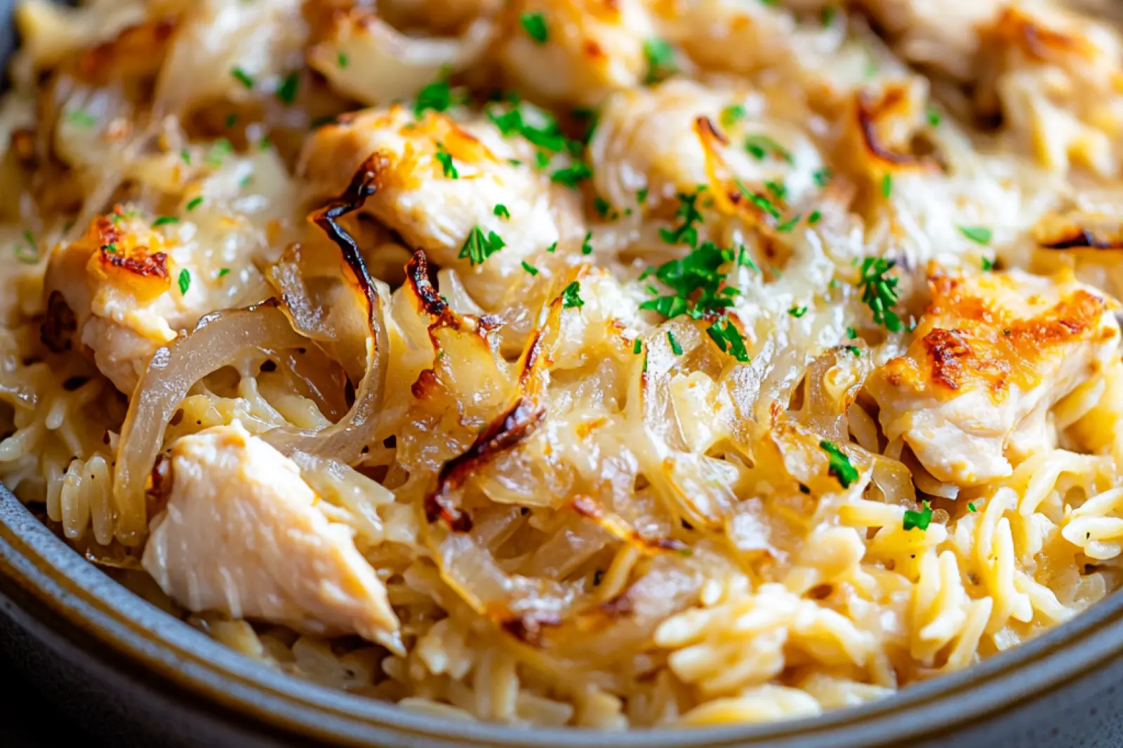 French Onion Chicken Orzo Casserole Easy Weeknight Dinner