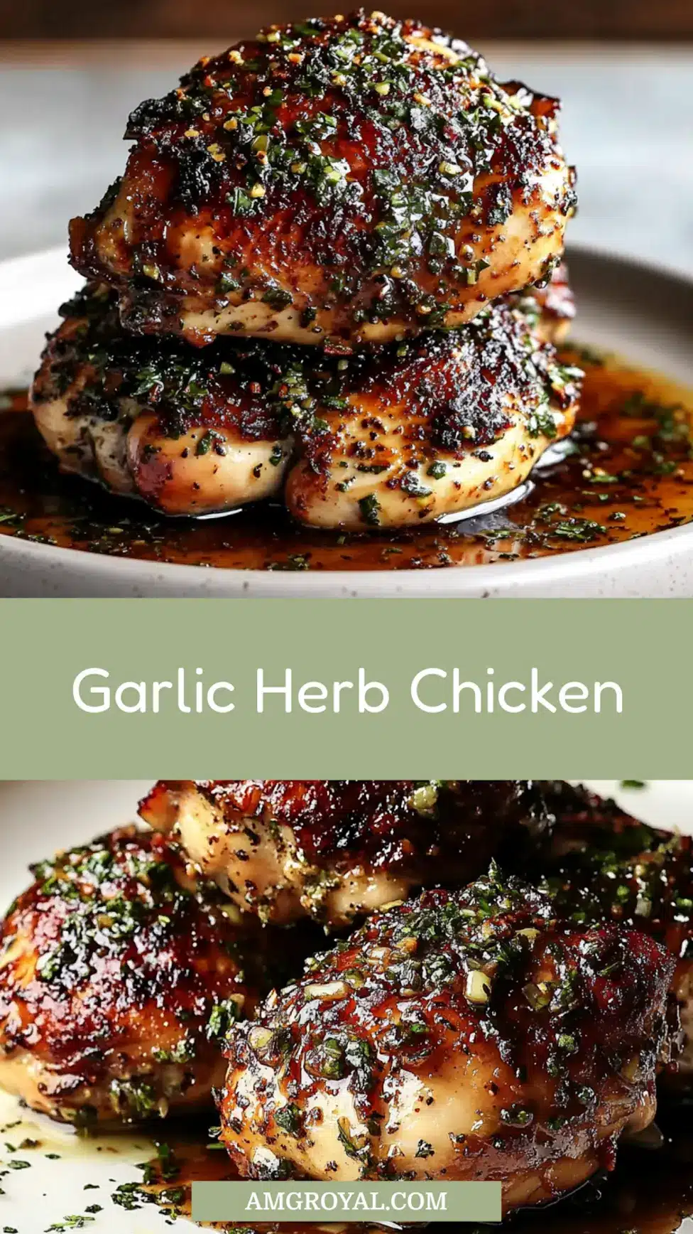 Garlic herb chicken with mashed potatoes and balsamic glaze pinnable image