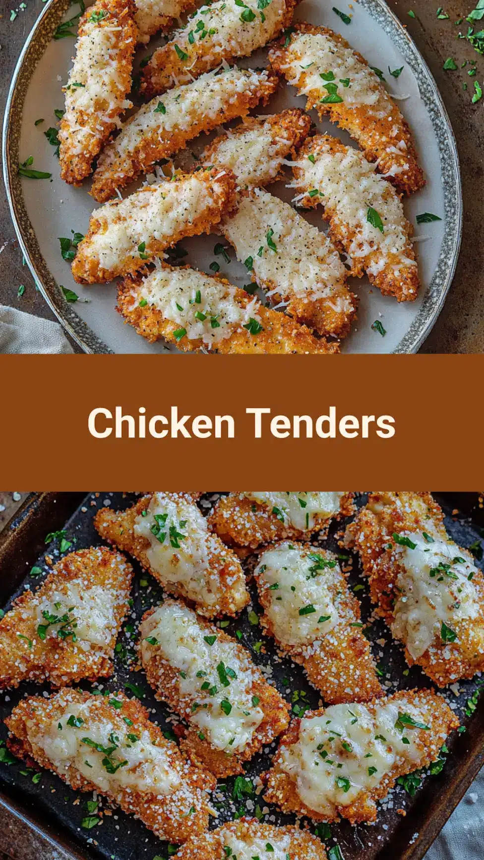 Garlic Parmesan Chicken Tenders centered hero view, clean and uncluttered for Pinterest