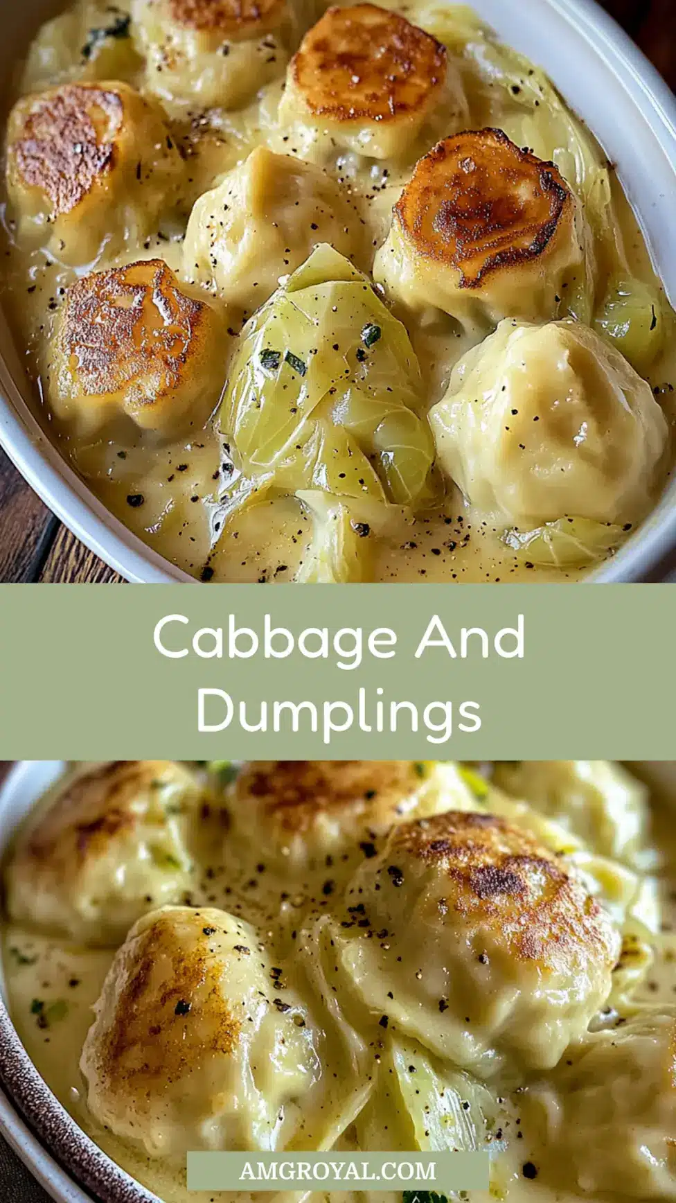 German Cabbage and Dumplings Easy Comforting Weeknight Dinner 7 German Cabbage and Dumplings pin image, centered hero view, clean and uncluttered