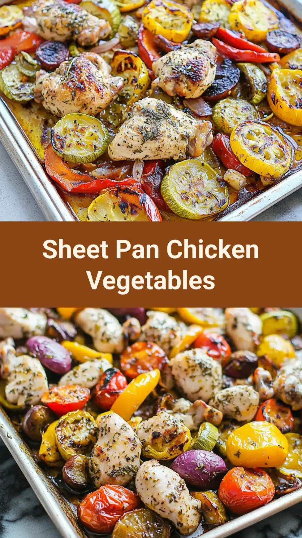 Greek Sheet Pan Chicken Vegetables Easy Weeknight Dinner 7 Greek Sheet Pan Chicken Vegetables centered hero view, clean and uncluttered pin