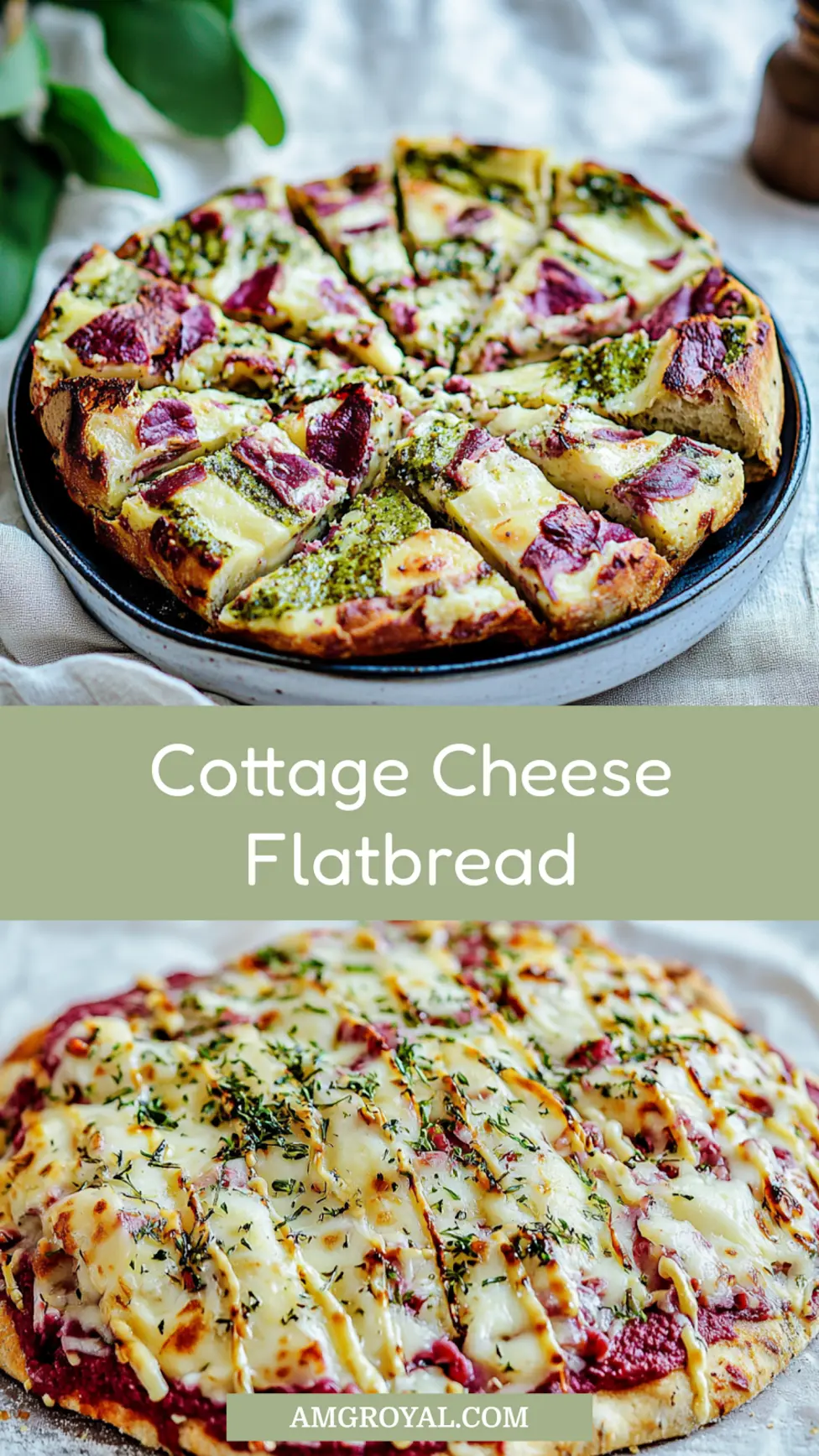 HIGH PROTEIN COTTAGE CHEESE FLATBREAD centered hero view, clean and uncluttered