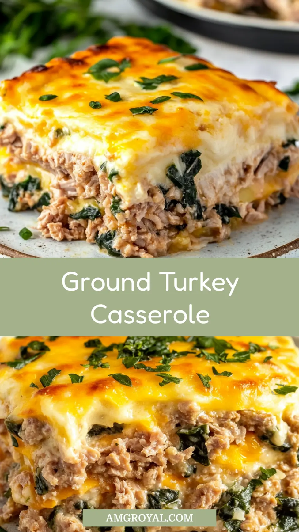 HIGH PROTEIN GROUND TURKEY CASSEROLE centered hero view, clean and uncluttered