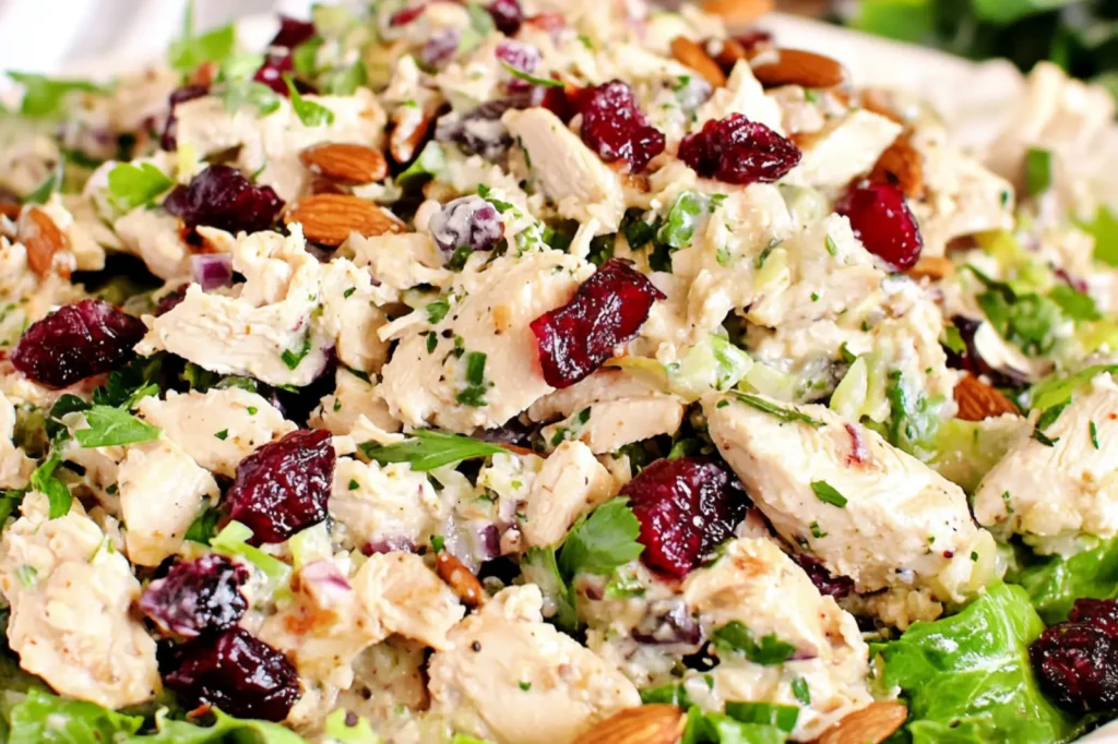 KETO CRANBERRY CHICKEN SALAD centered hero view, clean and uncluttered