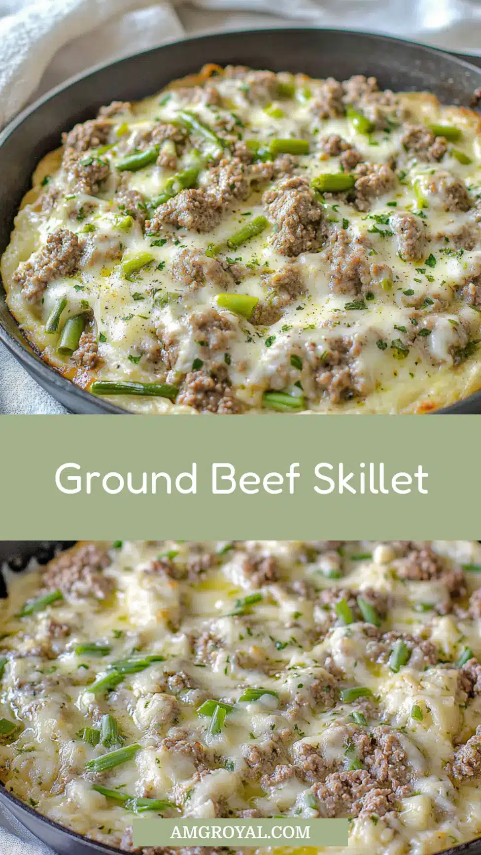 Keto Ground Beef Skillet Easter Dinner Easy Recipe 7 KETO GROUND BEEF SKILLET EASTER DINNER centered hero view, clean and uncluttered_pin