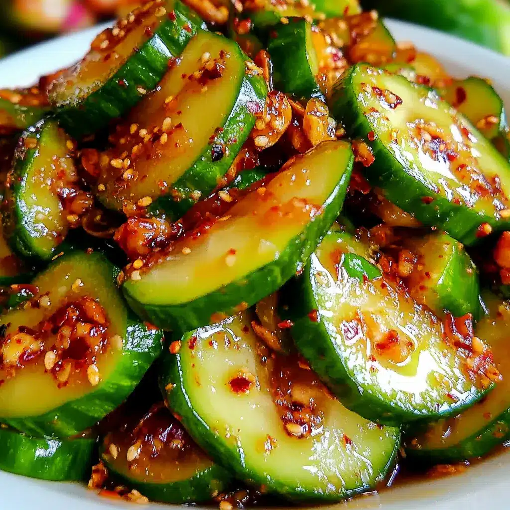 Korean cucumber salad in a white bowl, bright and fresh