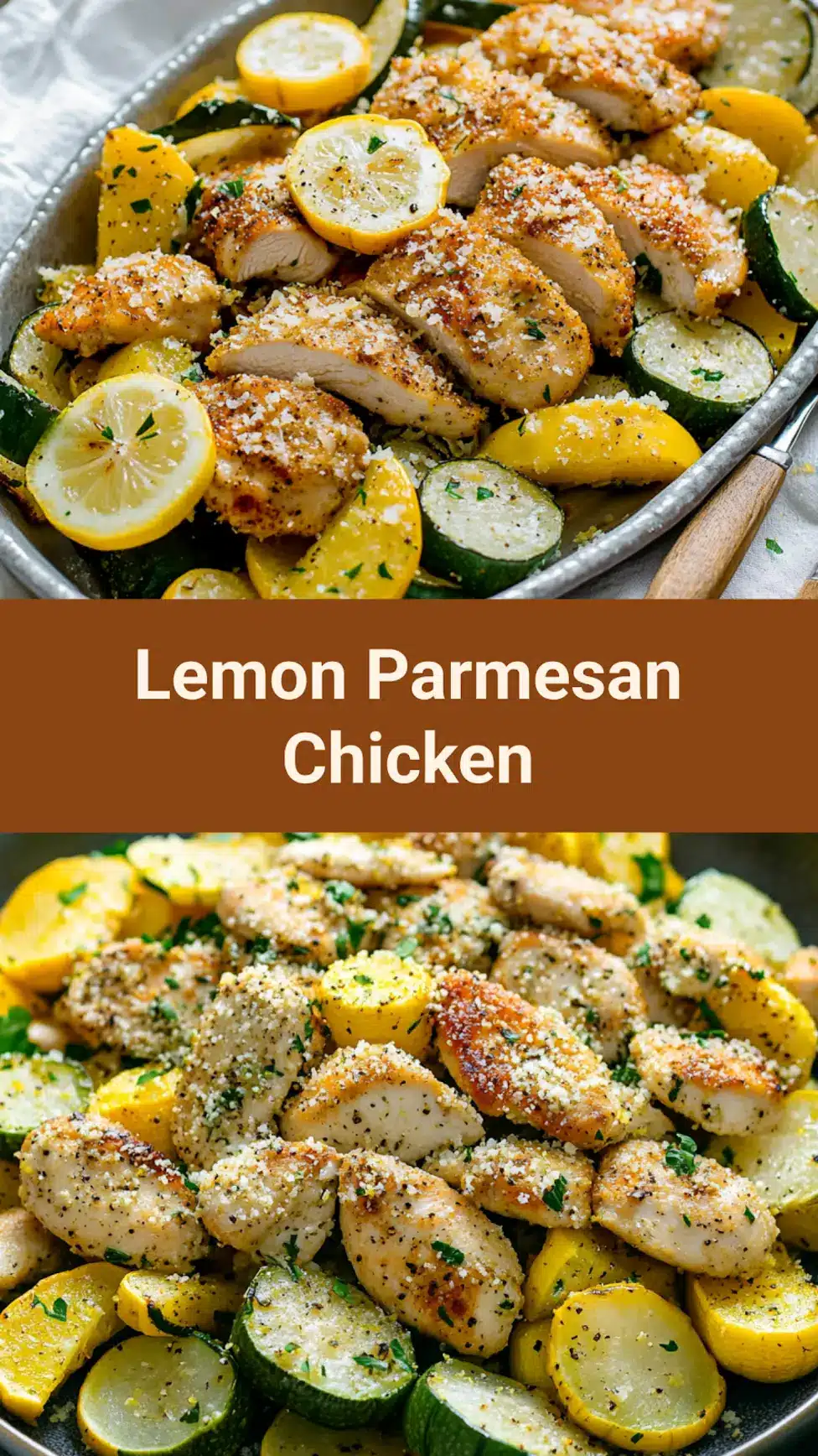 Lemon Parmesan Chicken Zucchini and Squash Easy Weeknight Meal 7 LEMON PARMESAN CHICKEN ZUCCHINI AND SQUASH centered hero view, clean and uncluttered_pin
