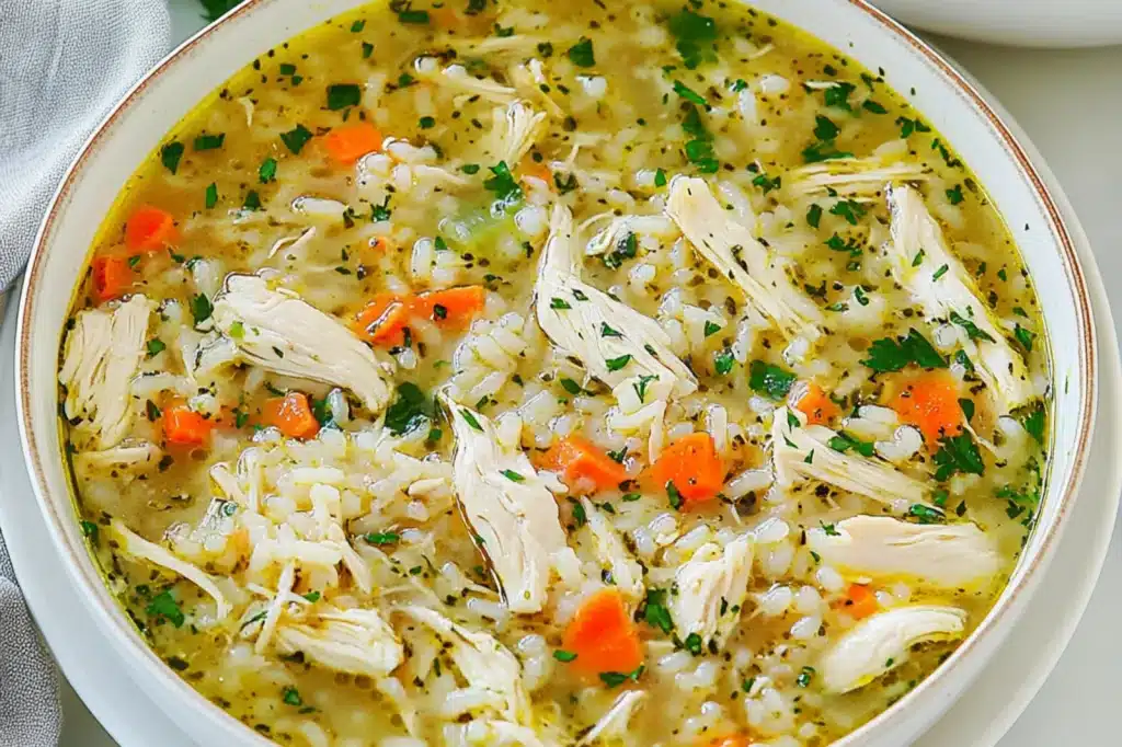 LIGHT CHICKEN RICE SOUP centered hero view, clean and uncluttered