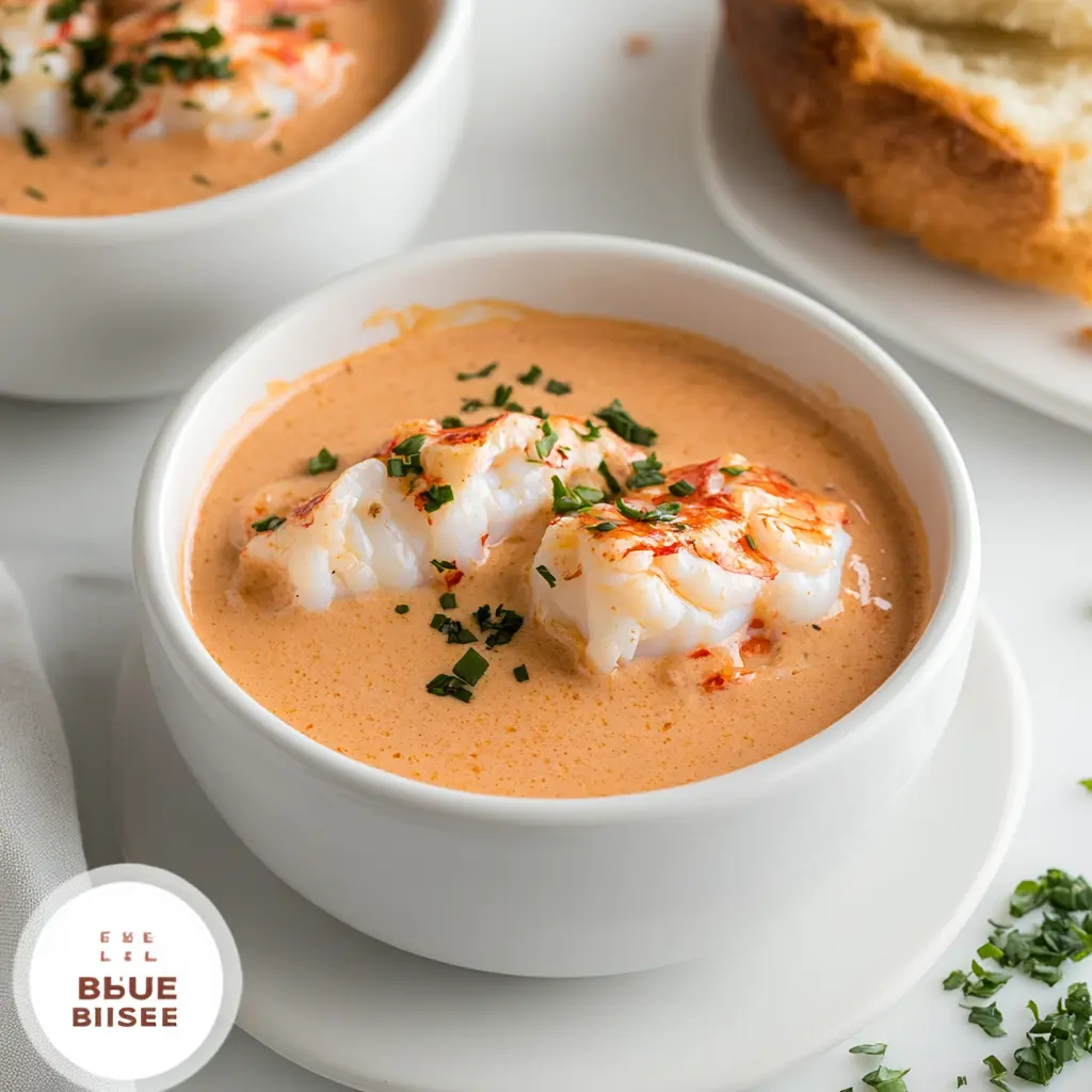 LOBSTER BISQUE RECIPE centered hero view, clean and uncluttered
