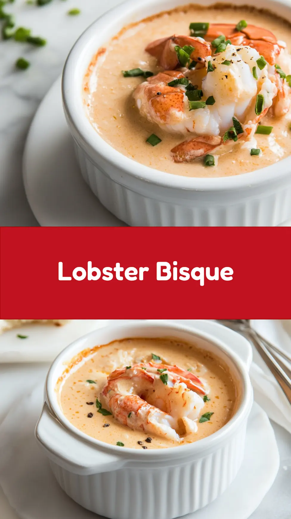 LOBSTER BISQUE RECIPE centered hero view, clean and uncluttered