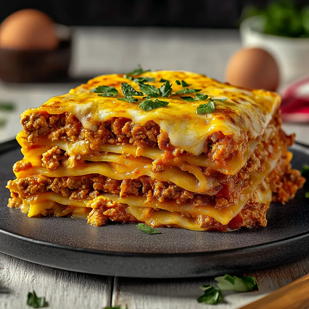 Low-Carb Egglife Lasagna Easy Delicious Weeknight Dinner 6 LOW CARB EGGLIFE LASAGNA centered hero view, clean and uncluttered