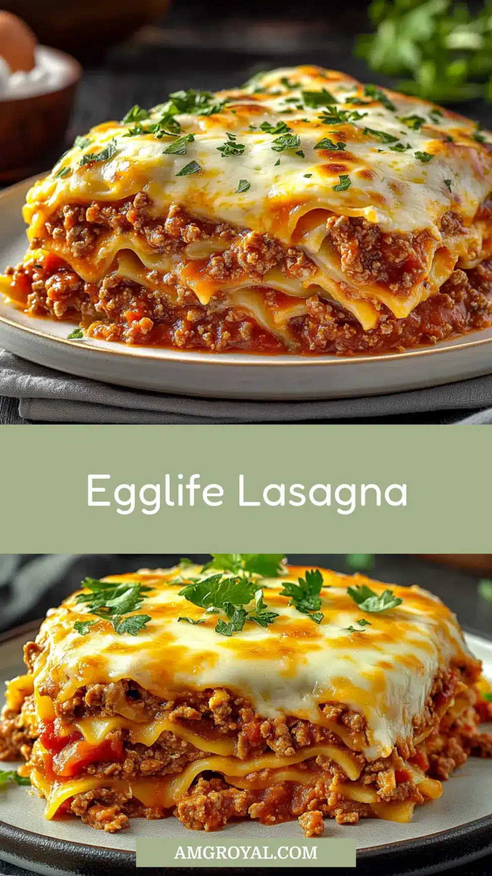 Low-Carb Egglife Lasagna Easy Delicious Weeknight Dinner 7 LOW CARB EGGLIFE LASAGNA centered hero view, clean and uncluttered_pin