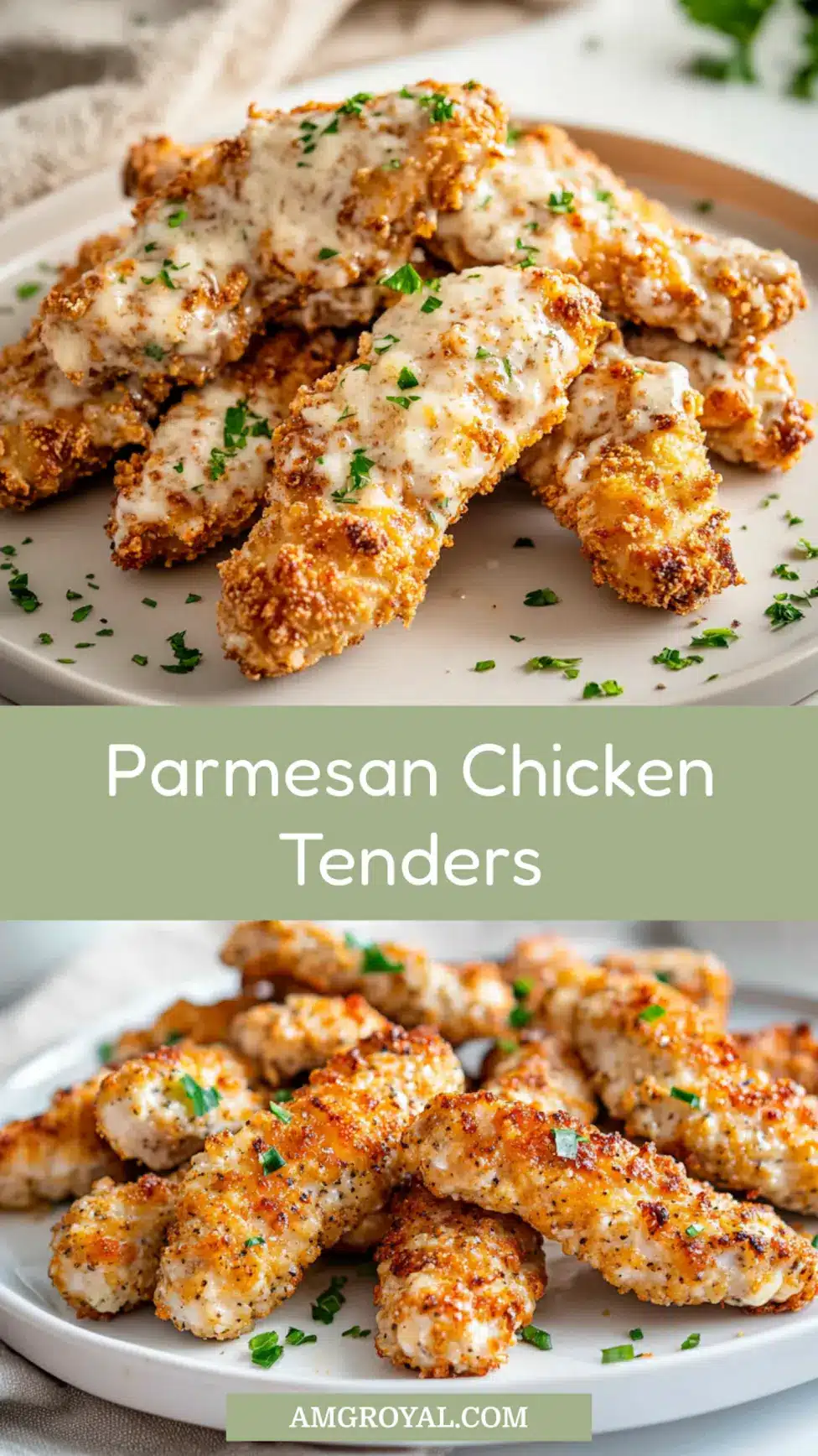 LOW CARB PARMESAN CHICKEN TENDERS AIR FRYER centered hero view, clean and uncluttered_pin