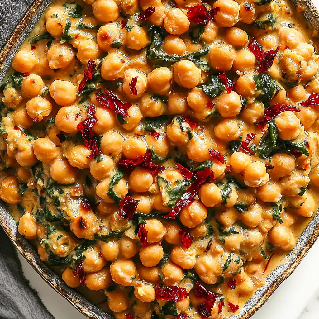 Marry Me Chickpeas in a creamy tomato sauce, centered hero view, clean and uncluttered