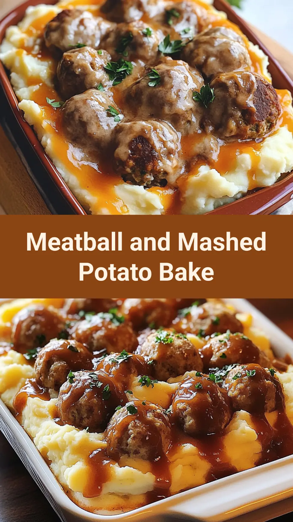 MEATBALL AND MASHED POTATO BAKE centered hero view, clean and uncluttered