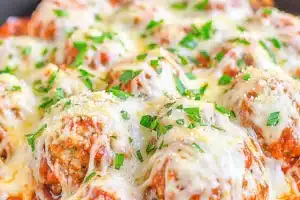 MEATBALL PARMESAN SKILLET centered hero view, clean and uncluttered