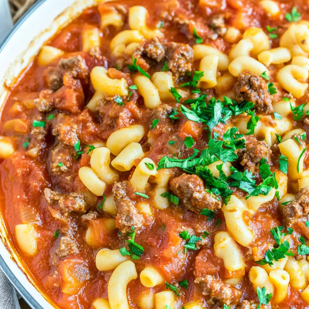 Old American Goulash Easy Comforting Weeknight Dinner 6 OLD AMERICAN GOULASH centered hero view, clean and uncluttered