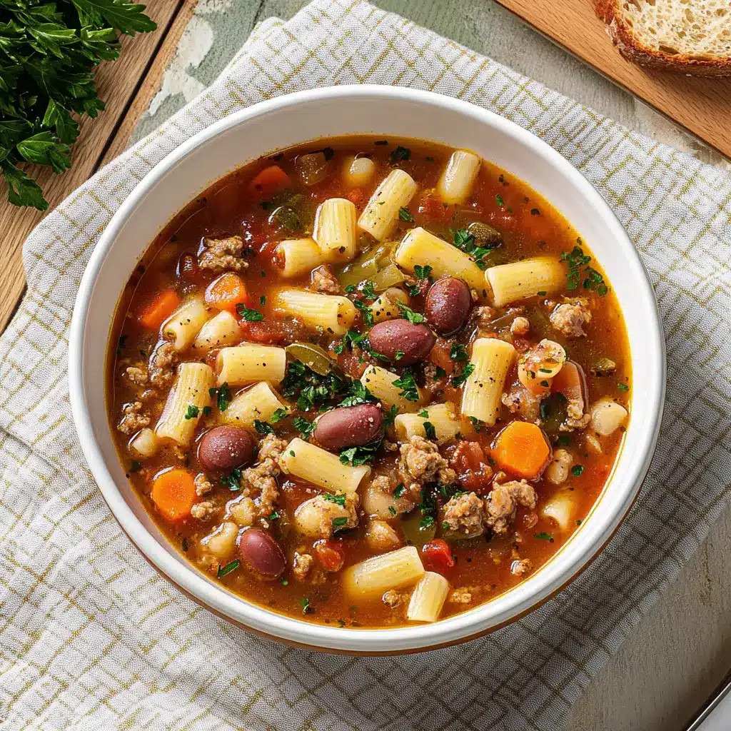 OLIVE GARDEN PASTA E FAGIOLI SOUP centered hero view, clean and uncluttered
