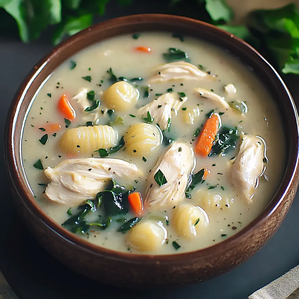 Olive Garden Style Chicken and Gnocchi Soup Easy Weeknight Dinner 6 OLIVE GARDEN STYLE CHICKEN AND GNOCCHI SOUP centered hero view, clean and uncluttered