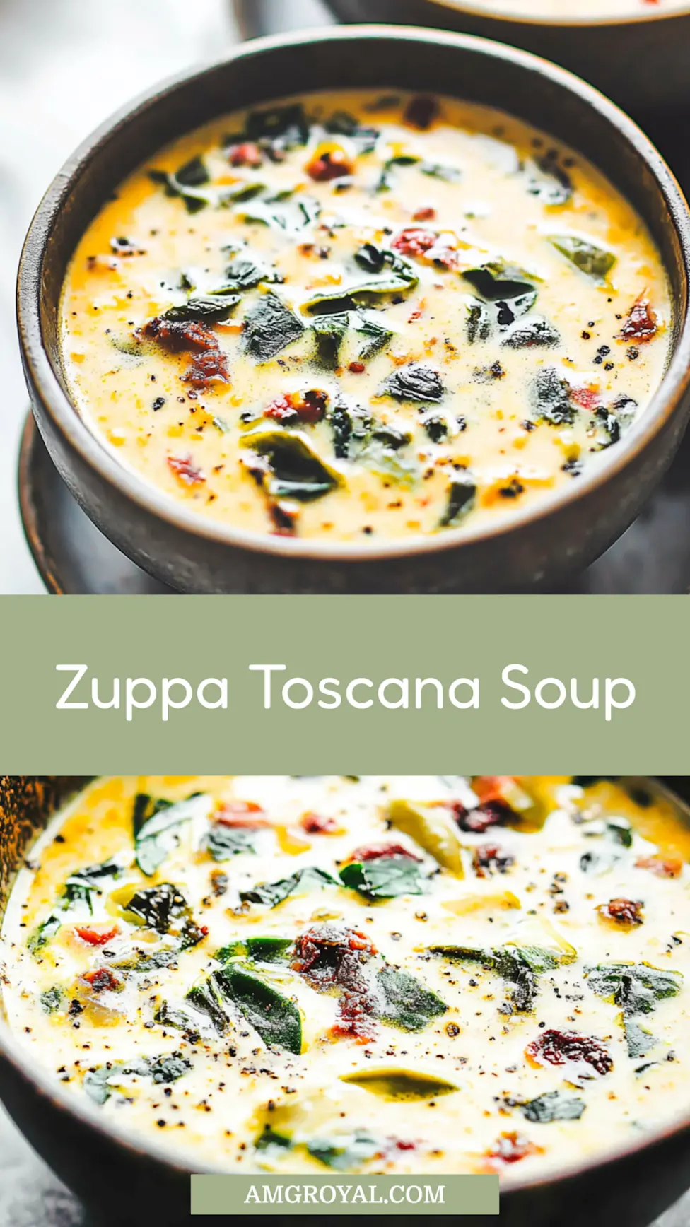 OLIVE GARDEN ZUPPA TOSCANA SOUP centered hero view, clean and uncluttered pin
