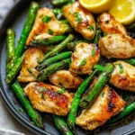 AIR FRYER CHICKEN BREAST ASPARAGUS LEMON centered hero view, clean and uncluttered